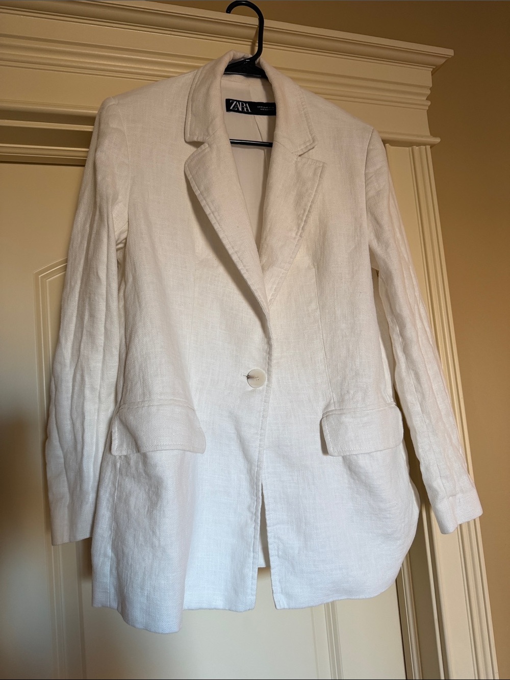 Zara Cream Linen Single-Button Blazer